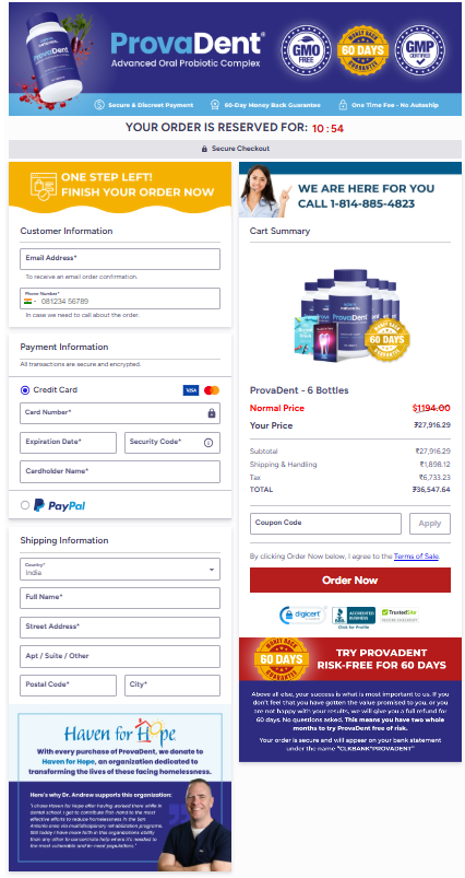 ProvaDent Secured Checkout Page